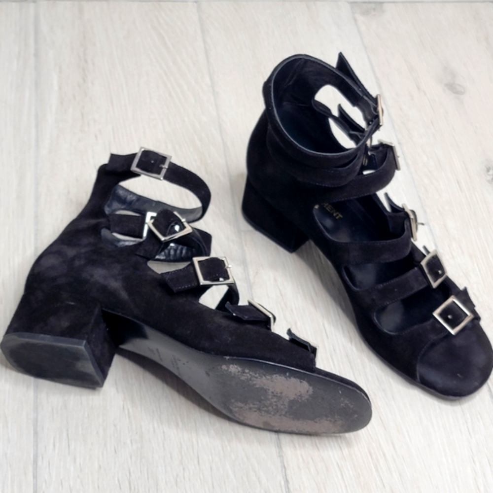 SAINT LAURENT Suede Babies Buckle Sandals In Black 37/7. - Picture 5 of 14